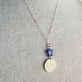 1986 Jamaica Flower 10 Cent Coin Necklace, Cobalt Blue Czech Glass Flower Bead Silver Detail, 925 Sterling Silver Cable Chain, Gift Boxed