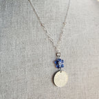 1986 Jamaica Flower 10 Cent Coin Necklace, Cobalt Blue Czech Glass Flower Bead Silver Detail, 925 Sterling Silver Cable Chain, Gift Boxed