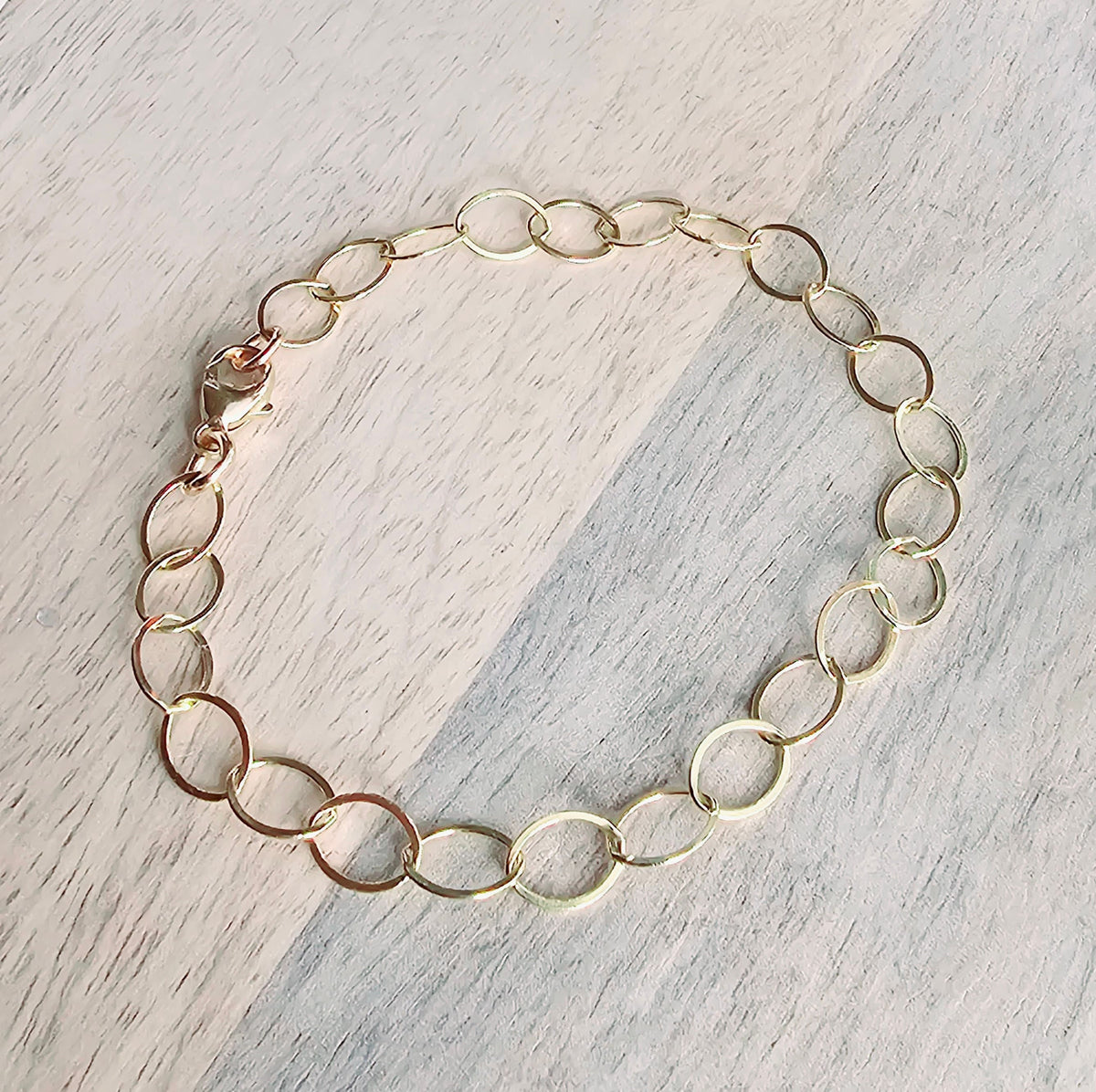 Gold Oval Bracelet, 14K Gold Filled Links, Adjustable Gold Bracelet, Flat Wire, Gift Box Jewelry, Made in USA, Handcrafted by E. Ria Designs
