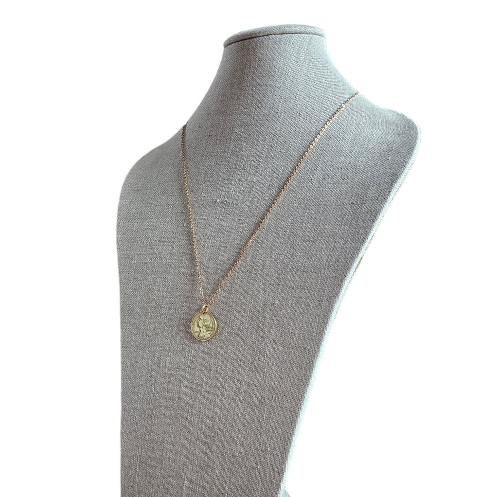 Old Vintage French 20 Centimes Coin Necklace, Brass Cable Chain, Birthday Gift Boxed, Marianne Profile, Handcrafted in USA by E. Ria Designs