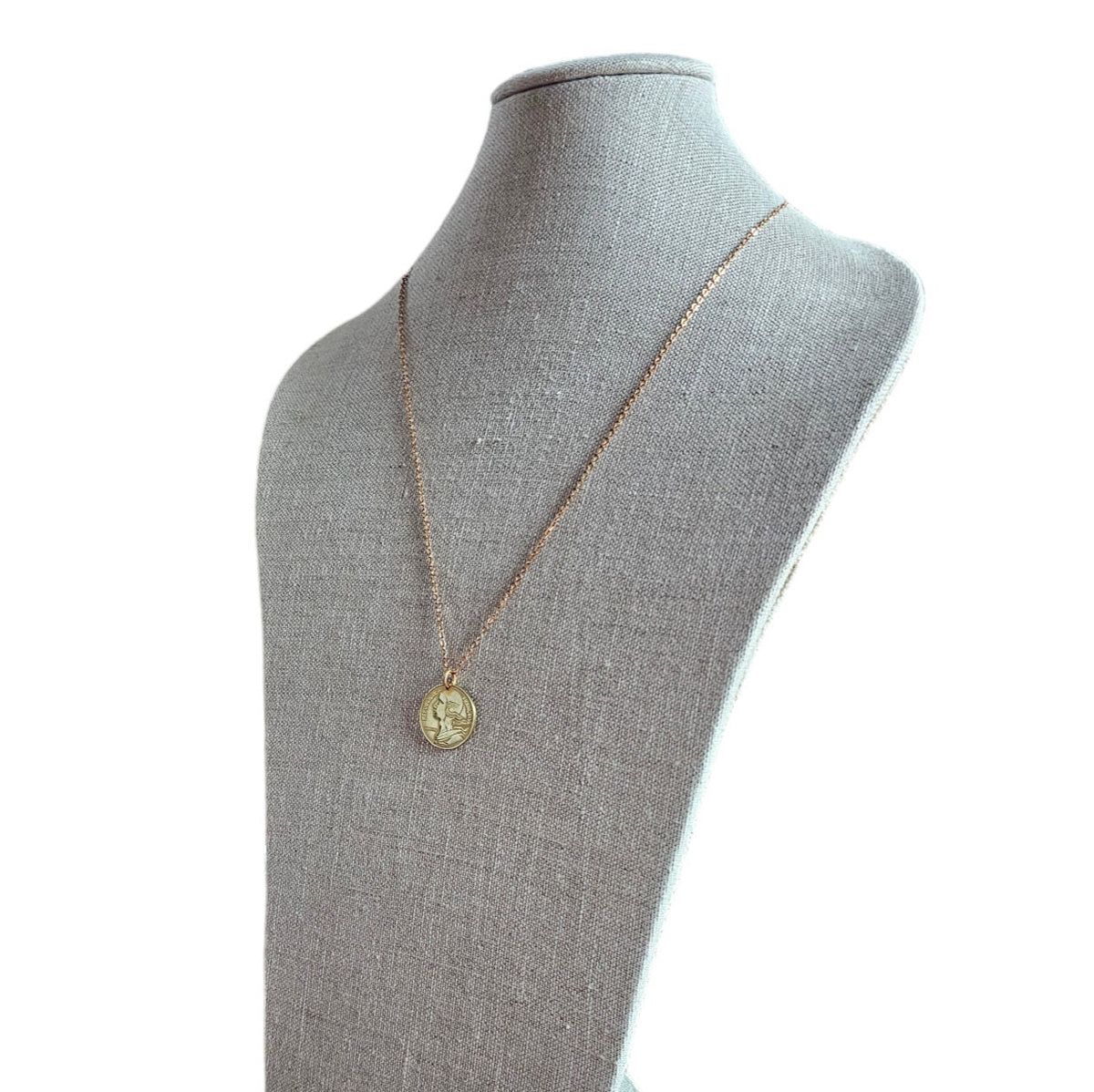 Old Vintage French 20 Centimes Coin Necklace, Brass Cable Chain, Birthday Gift Boxed, Marianne Profile, Handcrafted in USA by E. Ria Designs