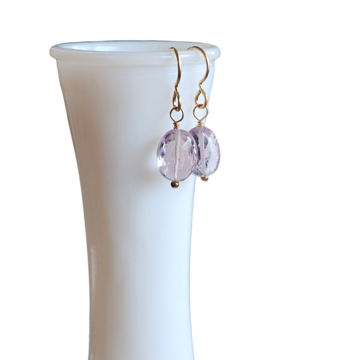 Sparkly Pink + Gold Earrings, 14K Gold Filled Ear Wire, Genuine Faceted Oval Pink Amethyst Beads, February Birth Stone Gift Box Eriadesigns