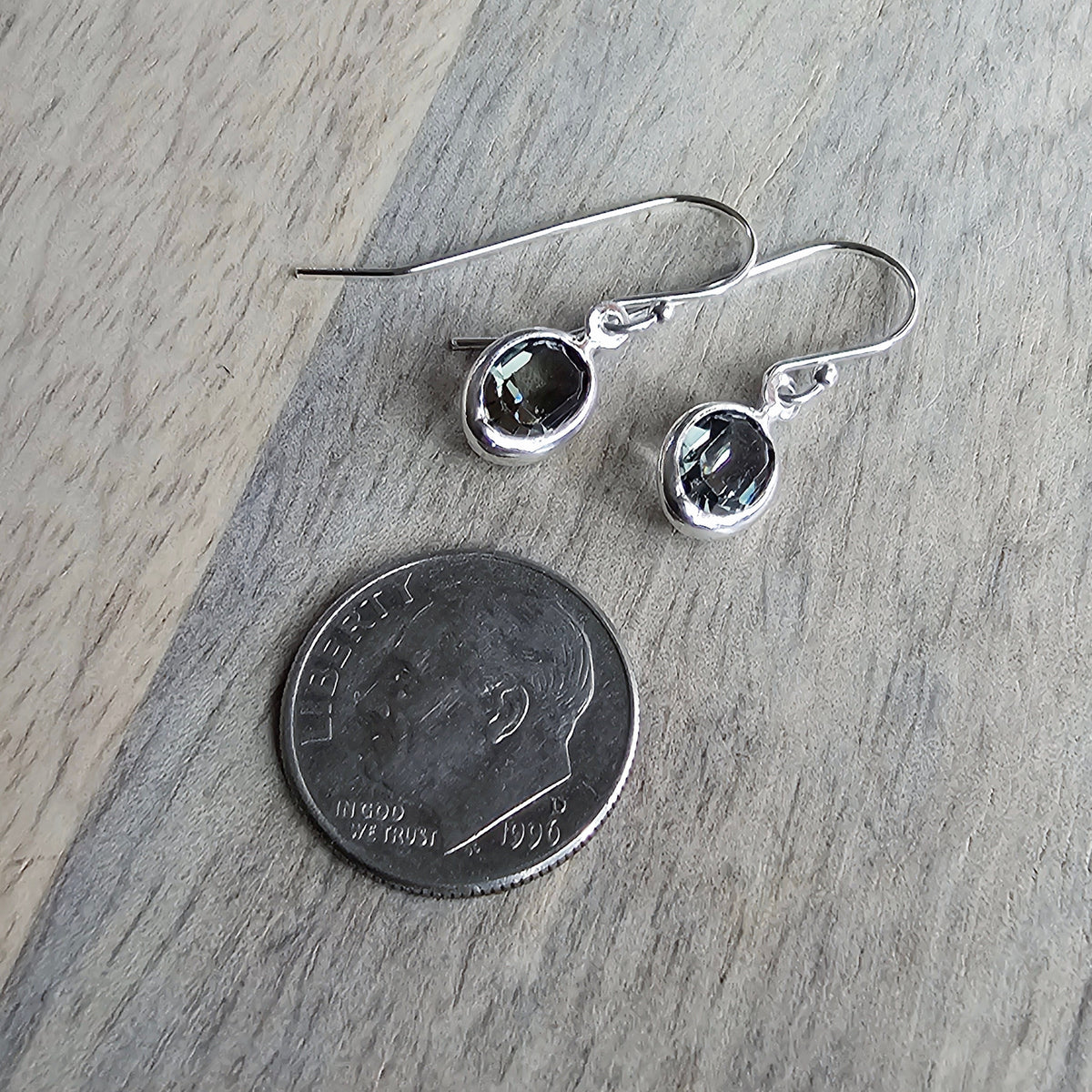 Smokey Gray Oval Bezel Set Crystal Earrings, .925 Sterling Silver Ear Wires, Made in USA, Sparkly Formal Dance Jewelry, Grey Earrings