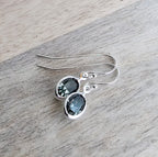 Smokey Gray Oval Bezel Set Crystal Earrings, .925 Sterling Silver Ear Wires, Made in USA, Sparkly Formal Dance Jewelry, Grey Earrings