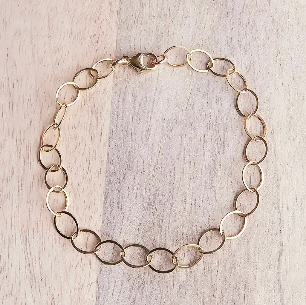 Gold Oval Bracelet, 14K Gold Filled Links, Adjustable Gold Bracelet, Flat Wire, Gift Box Jewelry, Made in USA, Handcrafted by E. Ria Designs
