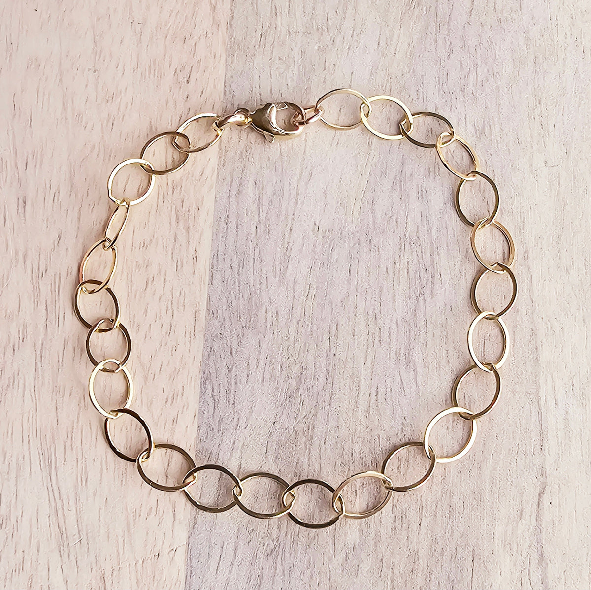 Gold Oval Bracelet, 14K Gold Filled Links, Adjustable Gold Bracelet, Flat Wire, Gift Box Jewelry, Made in USA, Handcrafted by E. Ria Designs