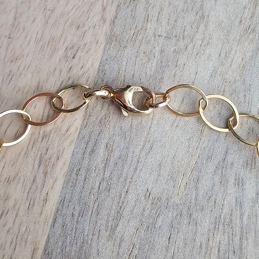 Gold Oval Bracelet, 14K Gold Filled Links, Adjustable Gold Bracelet, Flat Wire, Gift Box Jewelry, Made in USA, Handcrafted by E. Ria Designs