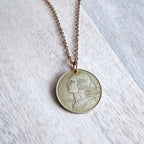 Old Vintage French 20 Centimes Coin Necklace, Brass Cable Chain, Birthday Gift Boxed, Marianne Profile, Handcrafted in USA by E. Ria Designs