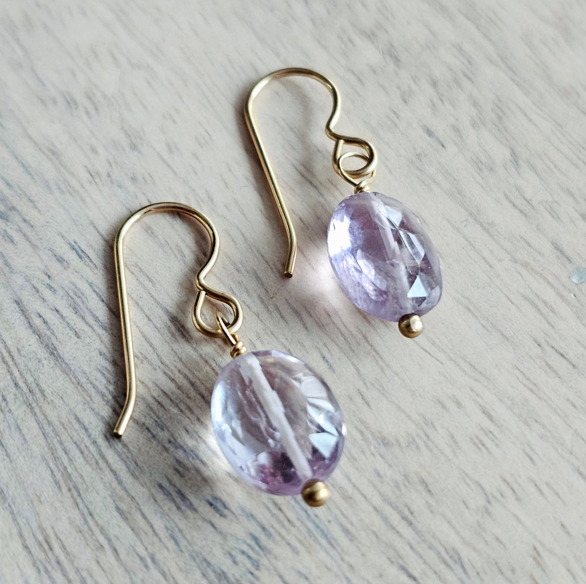 Sparkly Pink + Gold Earrings, 14K Gold Filled Ear Wire, Genuine Faceted Oval Pink Amethyst Beads, February Birth Stone Gift Box Eriadesigns