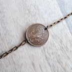 Chicken Bracelet, Crown Coin, Norway 2 Ore Moor Hen, Mint Dates Vary, Brass Paperclip Link Bracelet, Handmade Artisan Jewelry E. Ria Designs