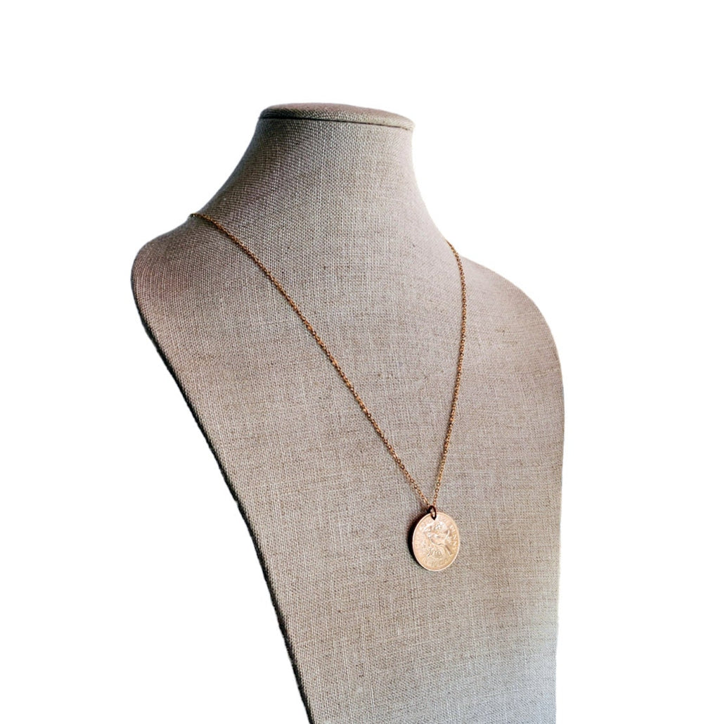 1964 New Zealand One Penny Bird Coin Necklace, One Penny, Large Old Coin, Birthday or Anniversary Gift, Made in USA, Eriadesigns, Gift Boxed
