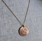 1964 New Zealand One Penny Bird Coin Necklace, One Penny, Large Old Coin, Birthday or Anniversary Gift, Made in USA, Eriadesigns, Gift Boxed