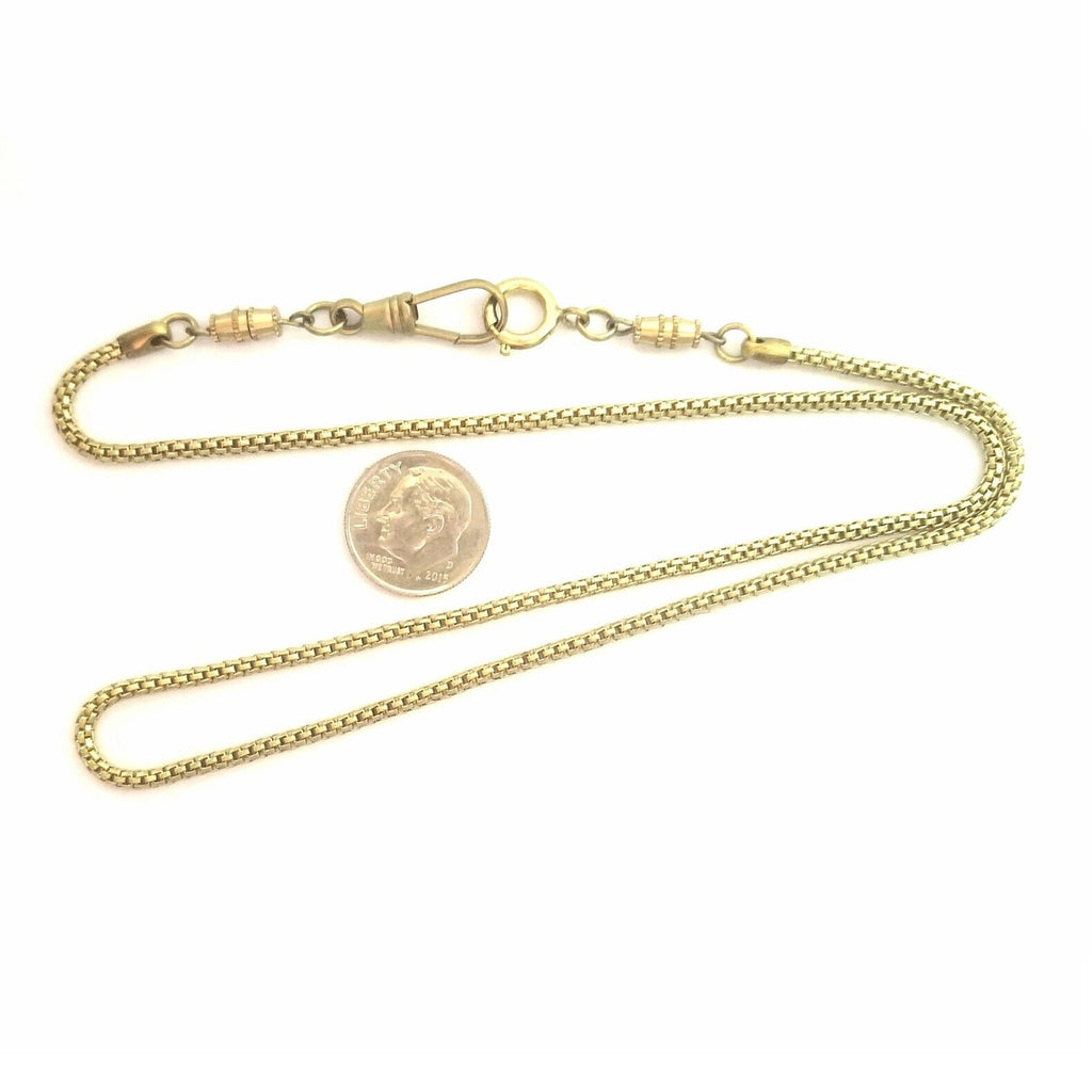 Vintage Brass Watch Fob Style Chain, Men's Necklace, Large Spring Ring, Lobster Clasp, Twist Barrel, 2.25 mm, Unisex, Antiqued Yellow Brass