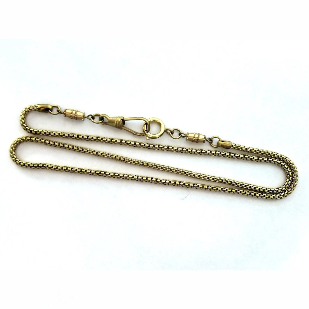 Vintage Brass Watch Fob Style Chain, Men's Necklace, Large Spring Ring, Lobster Clasp, Twist Barrel, 2.25 mm, Unisex, Antiqued Yellow Brass