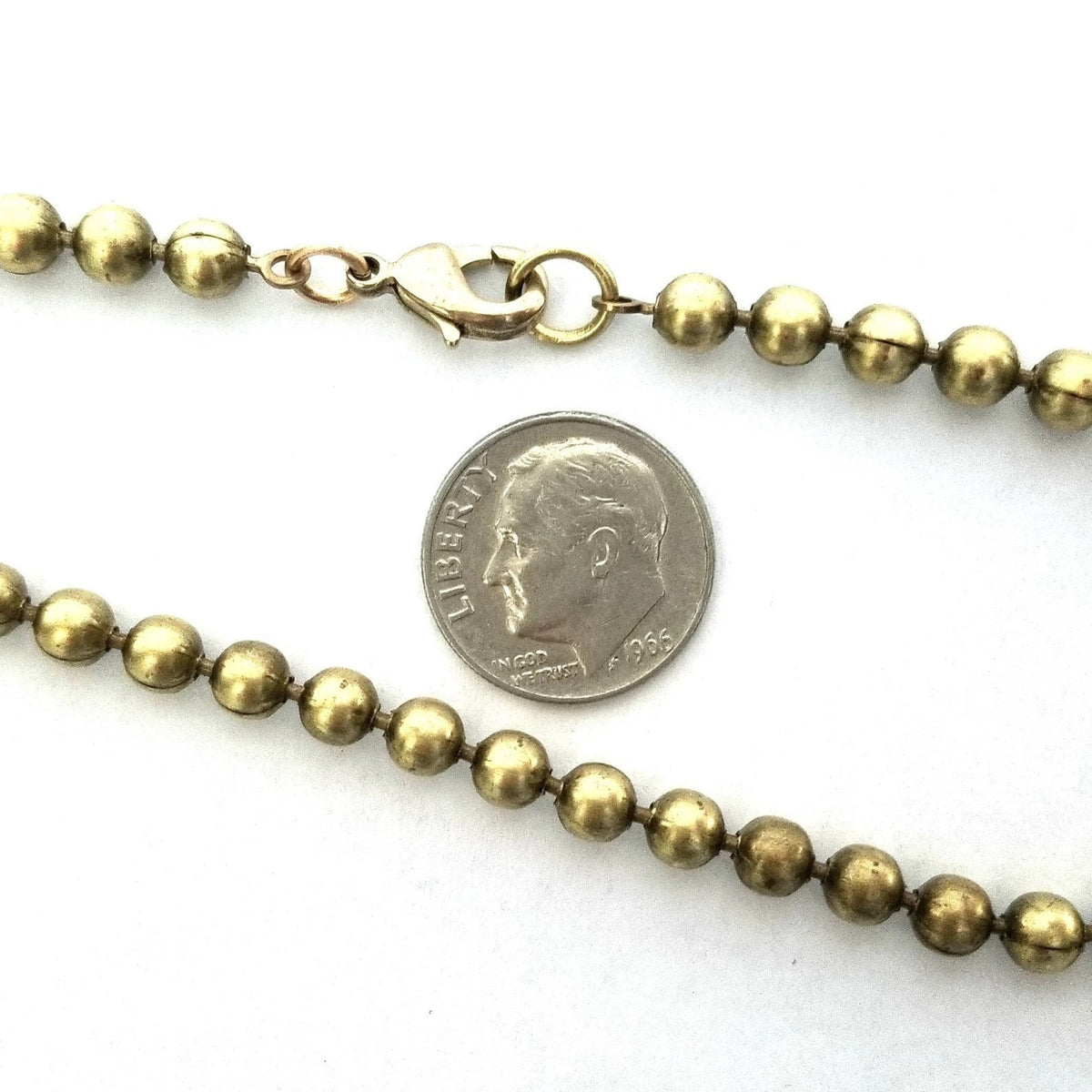 Vintage Brass Ball Chain, Bead Dog Tag Style Men's Necklace, Lobster Clasp, 24.5 Inches, 62 cm, 4.5 mm Wide, Unisex Jewelry