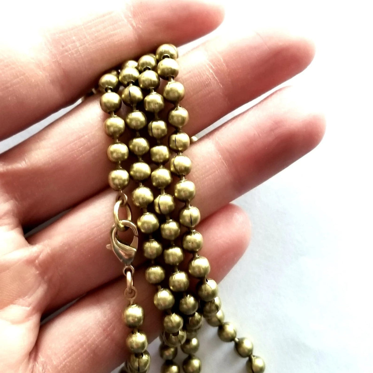 Vintage Brass Ball Chain, Bead Dog Tag Style Men's Necklace, Lobster Clasp, 24.5 Inches, 62 cm, 4.5 mm Wide, Unisex Jewelry