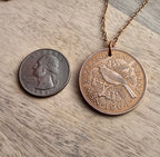 1964 New Zealand One Penny Bird Coin Necklace, One Penny, Large Old Coin, Birthday or Anniversary Gift, Made in USA, Eriadesigns, Gift Boxed
