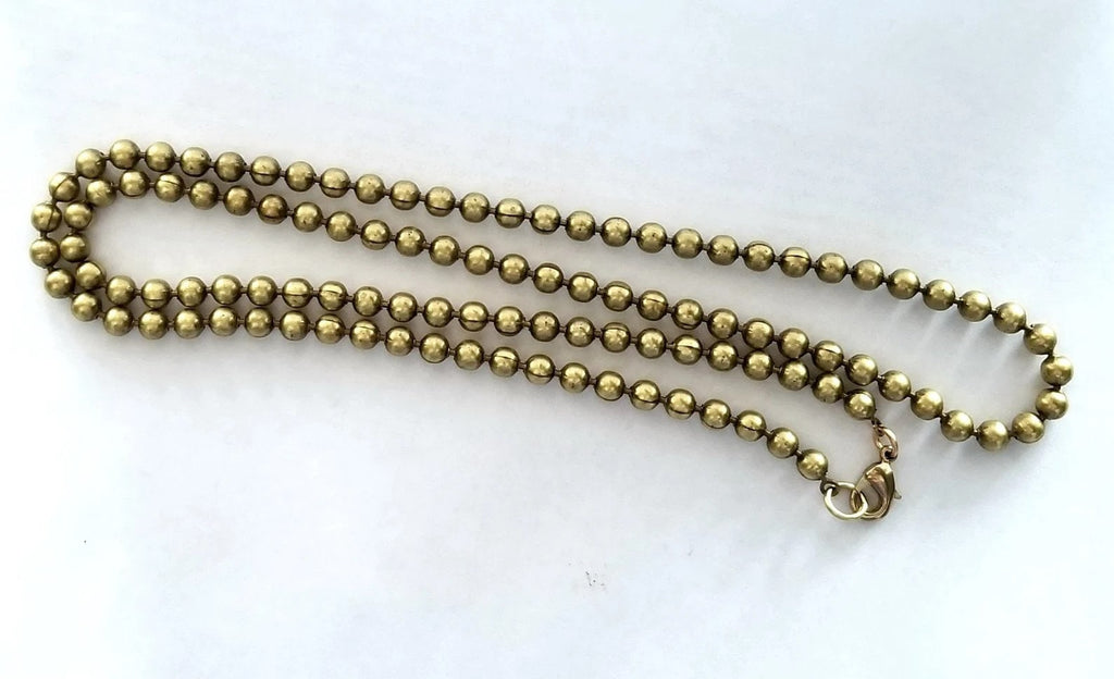 Vintage Brass Ball Chain, Bead Dog Tag Style Men's Necklace, Lobster Clasp, 24.5 Inches, 62 cm, 4.5 mm Wide, Unisex Jewelry