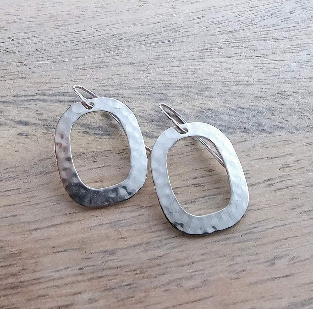 Hammered Sterling Silver Rectangle Earrings, Hammered 925 Sterling Silver, Gift for Mom, Girlfriend Gift, Earrings Gift Boxed, Eriadesigns