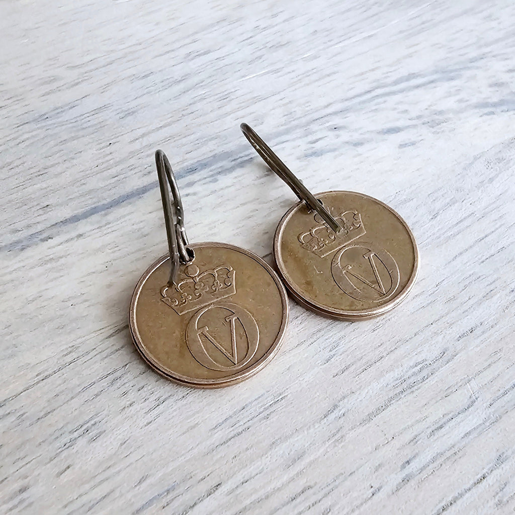 Norway Squirrel Coin Earrings, Solid Brass Ear Wires, Handmade Jewelry Made in USA by E. Ria Designs, Gift Boxed