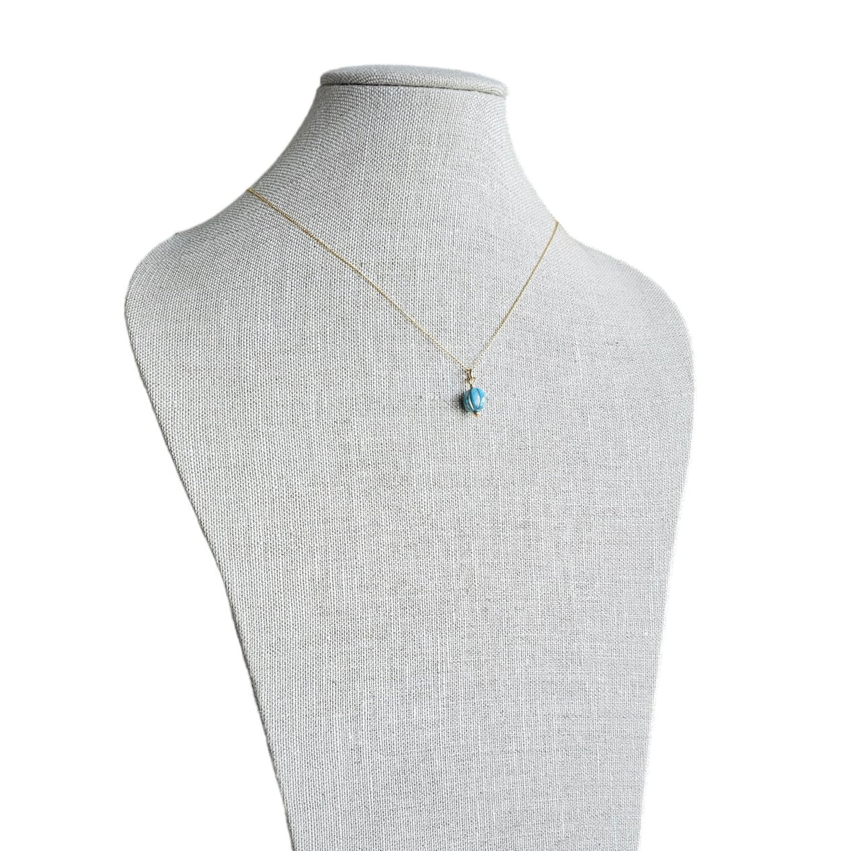 Aqua Turquoise Blue Czech Glass Charm Necklace, Faceted Iridescent Bead, 10K Gold Filled Chain 18 Inches, Handmade in USA, Gift Boxed