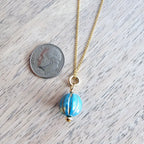 Aqua Turquoise Blue Czech Glass Charm Necklace, Faceted Iridescent Bead, 10K Gold Filled Chain 18 Inches, Handmade in USA, Gift Boxed
