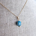 Aqua Turquoise Blue Czech Glass Charm Necklace, Faceted Iridescent Bead, 10K Gold Filled Chain 18 Inches, Handmade in USA, Gift Boxed