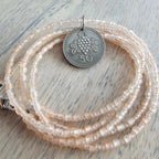 1976 Cyprus Grape Coin Necklace, Frosty Peach Glass Chain, Sterling Silver Clasp, 50 Mils, Long Layering Necklace, Gift Boxed, Eriadesigns