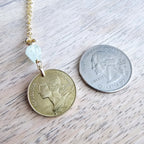 French Coin & Aquamarine Necklace, 14K Gold Filled Cable Chain, Marianne, March Birthstone, Gift Boxed, Handmade in USA Eriadesigns
