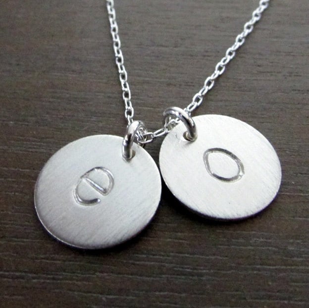 Two Silver Initial Charm Necklace, Double Silver Letter Pendant Necklace, Brushed .925 Silver CHELSEA by E. Ria Designs
