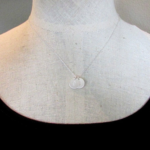 Two Silver Initial Charm Necklace, Double Silver Letter Pendant Necklace, Brushed .925 Silver CHELSEA by E. Ria Designs