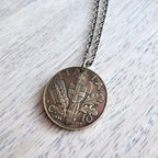 1941 Vintage Italia (Italy) 10 Centesimi Coin Necklace, Shield, Wheat, Oak Leaf Design, Italian Gift Boxed Jewelry, Made in USA