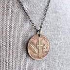 1941 Vintage Italia (Italy) 10 Centesimi Coin Necklace, Shield, Wheat, Oak Leaf Design, Italian Gift Boxed Jewelry, Made in USA