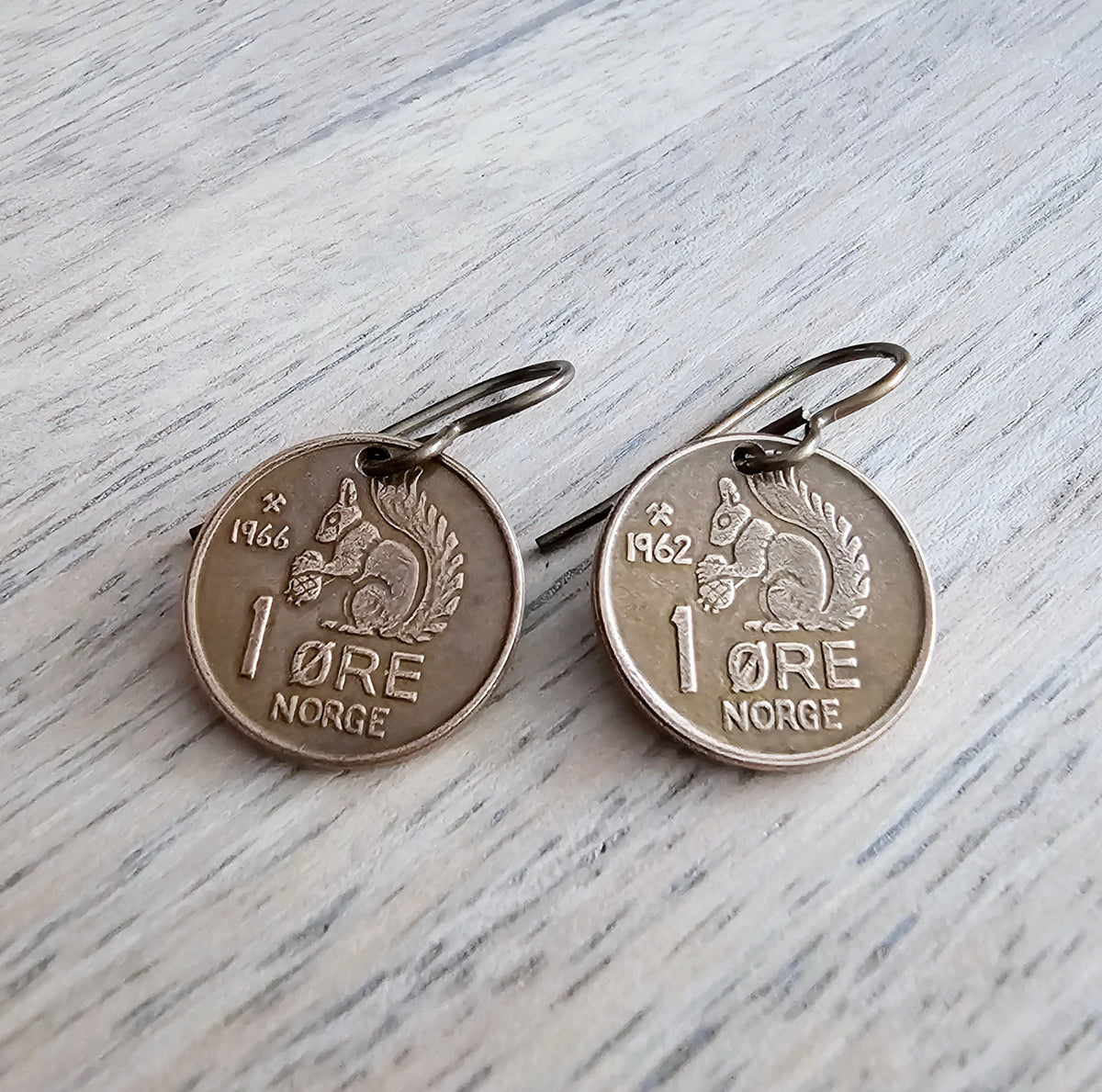 Norway Squirrel Coin Earrings, Solid Brass Ear Wires, Handmade Jewelry Made in USA by E. Ria Designs, Gift Boxed