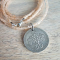 1976 Cyprus Grape Coin Necklace, Frosty Peach Glass Chain, Sterling Silver Clasp, 50 Mils, Long Layering Necklace, Gift Boxed, Eriadesigns
