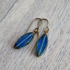 Blue Czech Glass Earrings, Antiqued (Oxidized) U.S. Made Brass Ear Wires, Marquis Navy Blue Beads, Gift Boxed, Made in USA, Eriadesigns