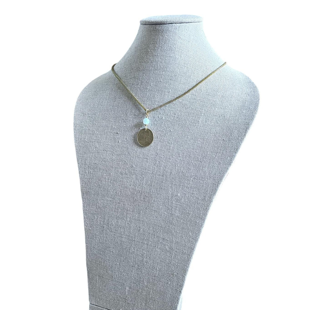 French Coin & Genuine Aquamarine Necklace, Brass Chain, Marianne, March Birthstone, Gift Boxed, Handmade in USA Eriadesigns