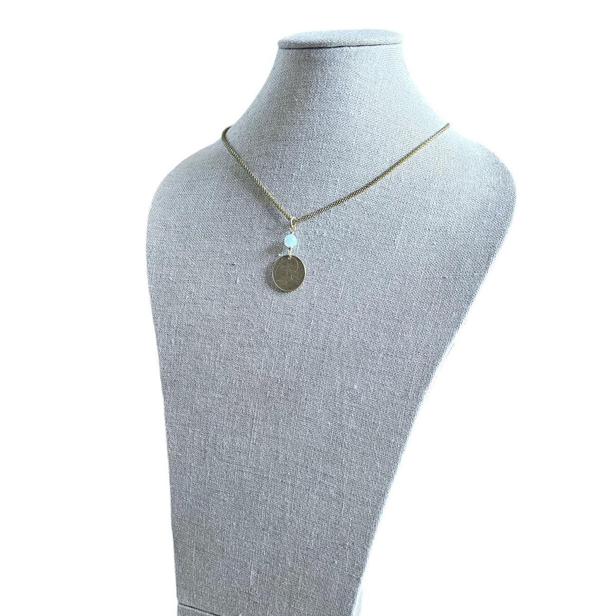 French Coin & Genuine Aquamarine Necklace, Brass Chain, Marianne, March Birthstone, Gift Boxed, Handmade in USA Eriadesigns
