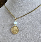 French Coin & Genuine Aquamarine Necklace, Brass Chain, Marianne, March Birthstone, Gift Boxed, Handmade in USA Eriadesigns