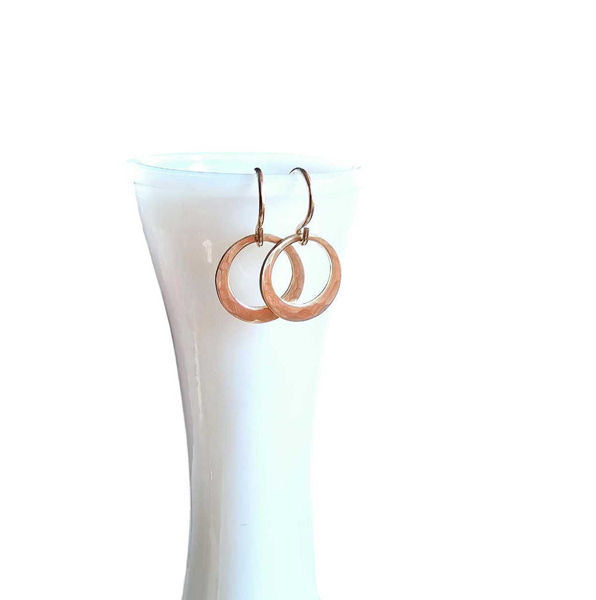 Hammered Dainty Gold Hoop Earrings, 14K Gold Filled Hand Cut Artisan Earrings on French Ear Wires, Made in USA by E. Ria Designs, Gift Boxed