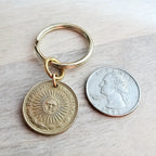 Argentina 1 Peso Gold Sun Coin, Brass Keyring, Keychain, Genuine Vintage Coin Gift, Made in USA, Gift Boxed, E. Ria Designs