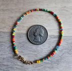 Multi-Colored Bright Glass Bead Bracelet, Red, Blue, Orange, Green 14K Gold Filled Lobster Clasp, E. Ria Designs, Artisan Made Jewelry