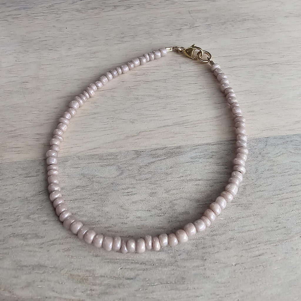 Neutral Nude Tone Glass Bead Bracelet, Seed Bead Hand Beaded, 14K Gold Fill Lobster Clasp, E. Ria Designs, Artisan Made Jewelry, Made in USA