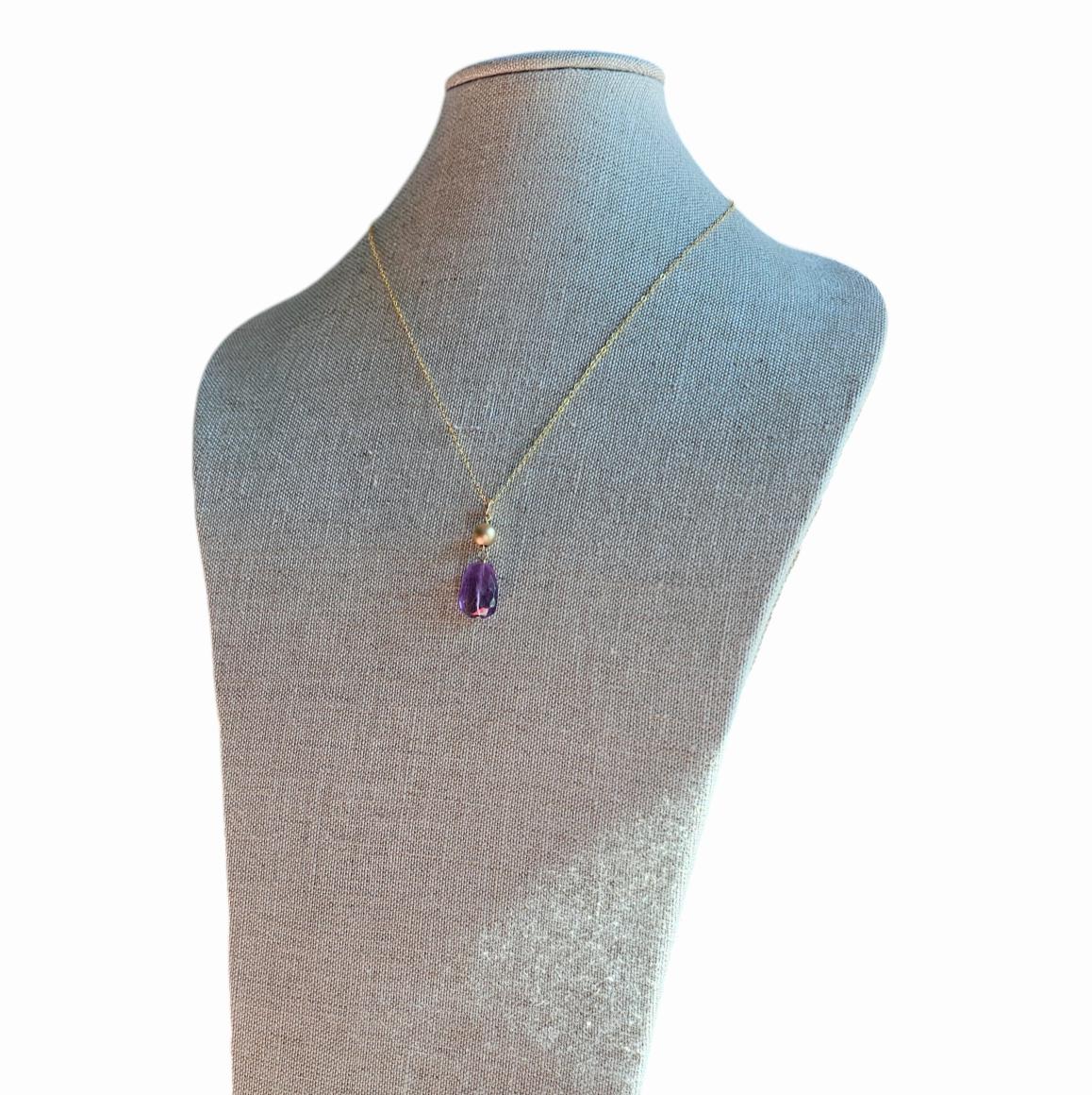 Genuine Amethyst and 14K Gold Filled Pendant Necklace, February Birthstone, Gift Boxed Birthday Gift, Handmade in USA by E. Ria Designs