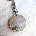 Sea Turtle Keychain, Old Coin Keyring, Colombia 1000 Pesos, Bi-Color Metal Silver Gold, Birthday Gift, Handcrafted in USA by E. Ria Designs