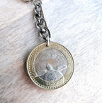 Sea Turtle Keychain, Old Coin Keyring, Colombia 1000 Pesos, Bi-Color Metal Silver Gold, Birthday Gift, Handcrafted in USA by E. Ria Designs