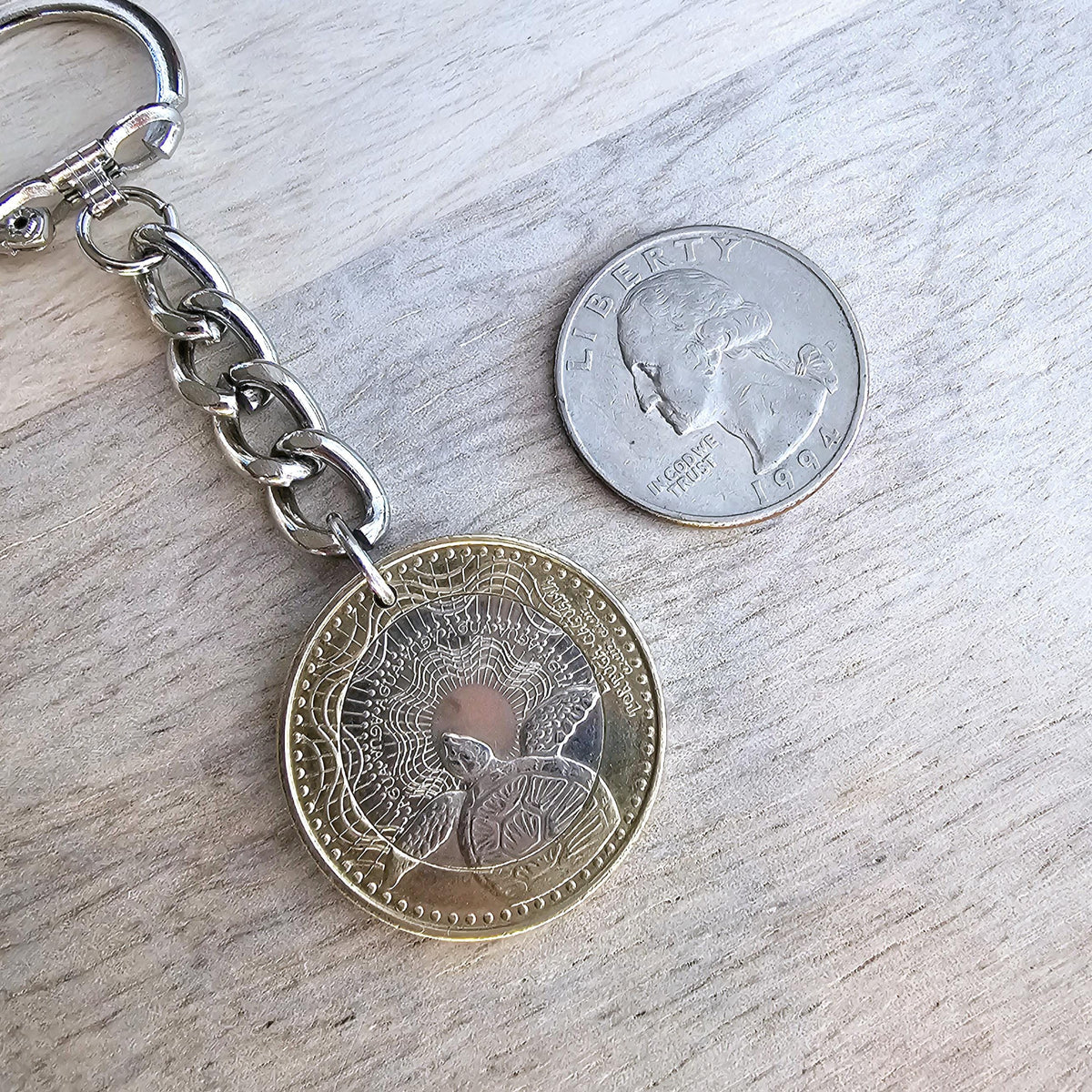 Sea Turtle Keychain, Old Coin Keyring, Colombia 1000 Pesos, Bi-Color Metal Silver Gold, Birthday Gift, Handcrafted in USA by E. Ria Designs
