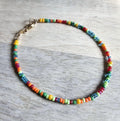 Multi-Colored Bright Glass Bead Bracelet, Red, Blue, Orange, Green 14K Gold Filled Lobster Clasp, E. Ria Designs, Artisan Made Jewelry