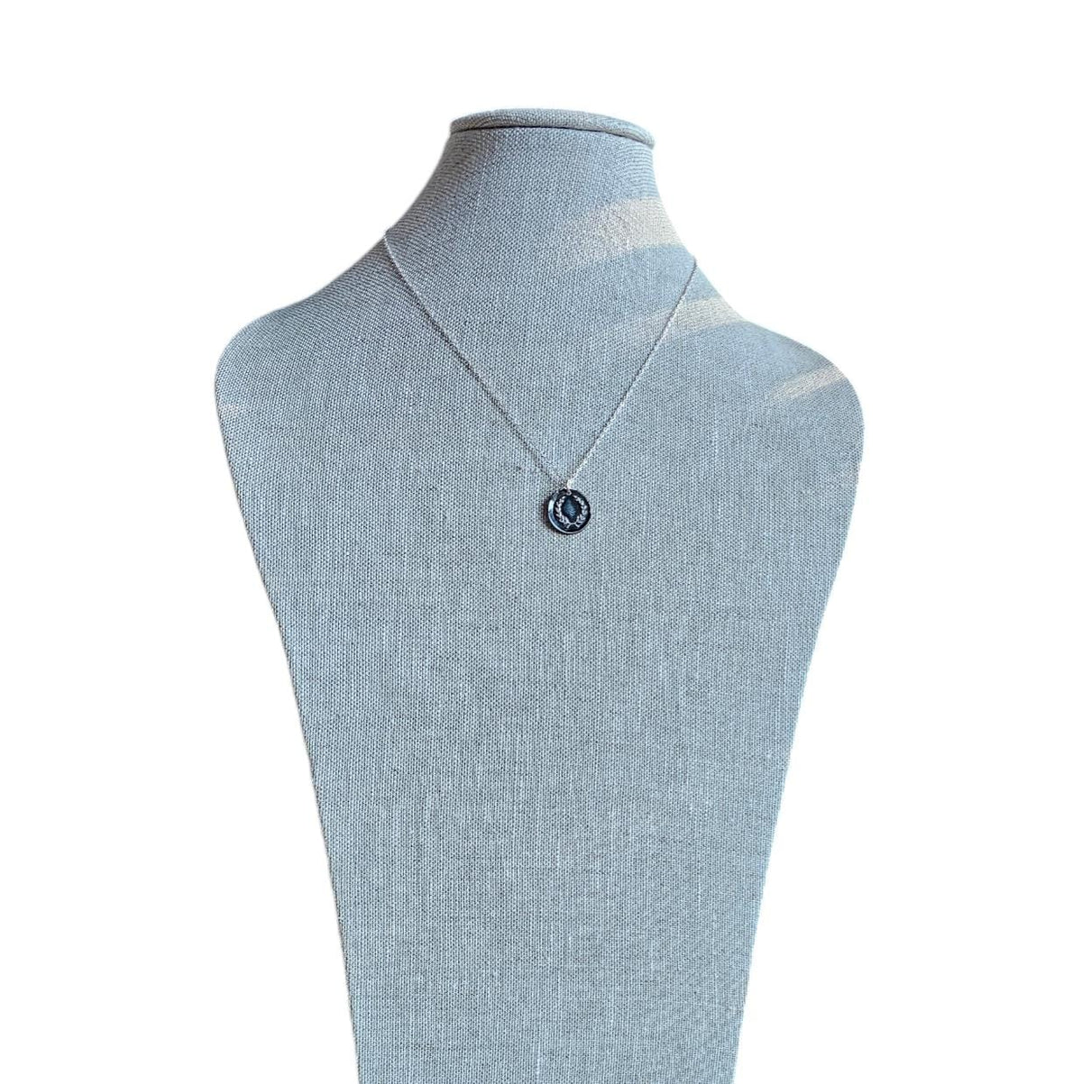 Laurel Wreath Wax Seal .999 Fine Silver Charm Necklace, Chunky Oxidized Pendant, Anniversary or Birthday Gift Boxed, Hand Crafted in USA