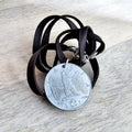 Old Italia Coin Necklace, Genuine Italy 1 Lira, Italian 1940 Eagle, Brown Deerskin Leather, Sterling Silver Clasp, Gift Boxed, E Ria Designs
